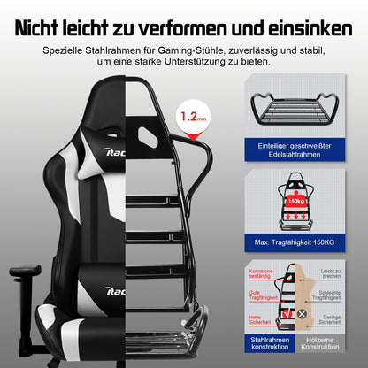 Ergonomic Gaming & Office Chair with Memory Foam, Lumbar Support & Headrest - Height-Adjustable Computer Desk Chair with 5-Wheel Base, Manual Recline, Heavy-Duty for Office/Gaming (Compatible with PC/Laptop) -