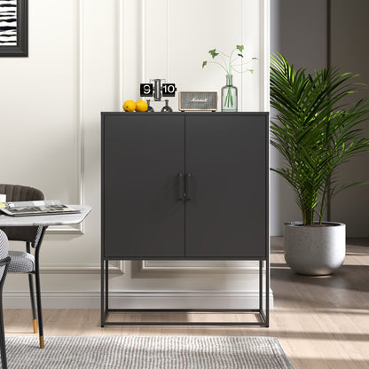Kast – Opbergkast – Dressoir – Kledingkast – Sideboard – Modern – Stalen 2-Laags Opbergmeubel – Magnetische Deuren & Antikantelbeveiliging – Zwart – 109x84x41 cm