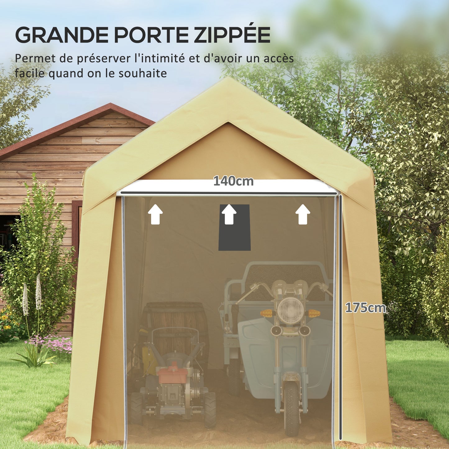 Tuinhuisje – Tuinschuur – Tuinberging – Fietsenstalling – Berging – UV-bestendig – Gegalvaniseerd Stalen Frame – Grote Ritsdeur – Beige – 7,6 m²