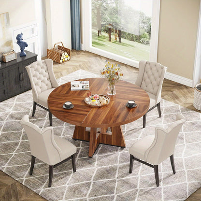 Eettafel – Ronde Tafel – Eetkamertafel – Houten Tafel – Ronde Eettafel – 119 cm Diameter – Walnoot Hout – Stevige Pedestal Onderstel