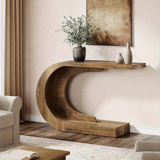 Moderne Sidetable – Haltafel – Consol tafel – Wandtafel – Bijzettafel – Extra Lang 110 cm – Ruimtebesparend C-Vormig Onderstel – Stevige Houtstructuur Bruin