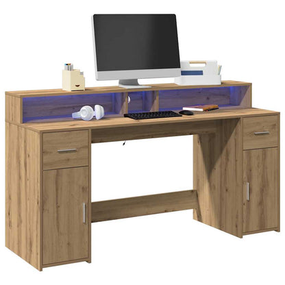 Bureau – Werkplektafel – Computertafel – Laptopbureau – Thuiswerkbureau – Artisan Oak Kleur – RGB LED Sfeerverlichting – Duurzaam Vochtbestendig Hout – Compact Formaat 160x55x91 cm