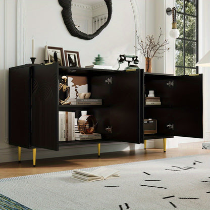 Dressoirkast – Kast – Sideboard – Wandmeubel – Opbergkast – Zwart – Vierdeurs – Gouden Handgrepen – Hoogglans Poten – 160x80x40 cm