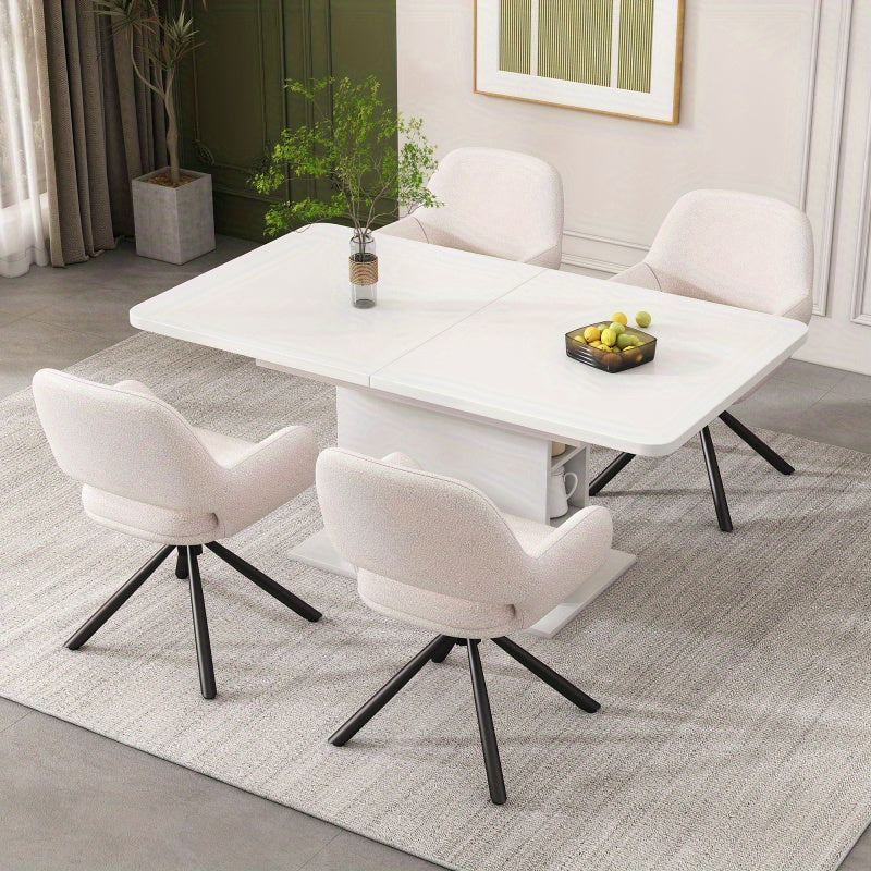 Sherpa Stoelen – Eetkamerstoelen – Bureau Stoelen – Woonkamerstoelen – Zithoek Stoelen – Zachte Sherpa Bekleding – Stevige Metalen En Houten Frame – Wit – Set Van 4