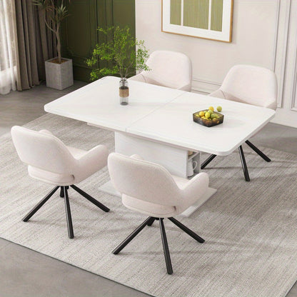 Sherpa Stoelen – Eetkamerstoelen – Bureau Stoelen – Woonkamerstoelen – Zithoek Stoelen – Zachte Sherpa Bekleding – Stevige Metalen En Houten Frame – Wit – Set Van 4
