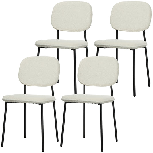 Eetkamerstoelen – Stoelen – Diningset – Zithoekstoelen – Armloze Stoelen – Set Van 4 – Zachte Bouclé Bekleding – Zwart Stalen Frame