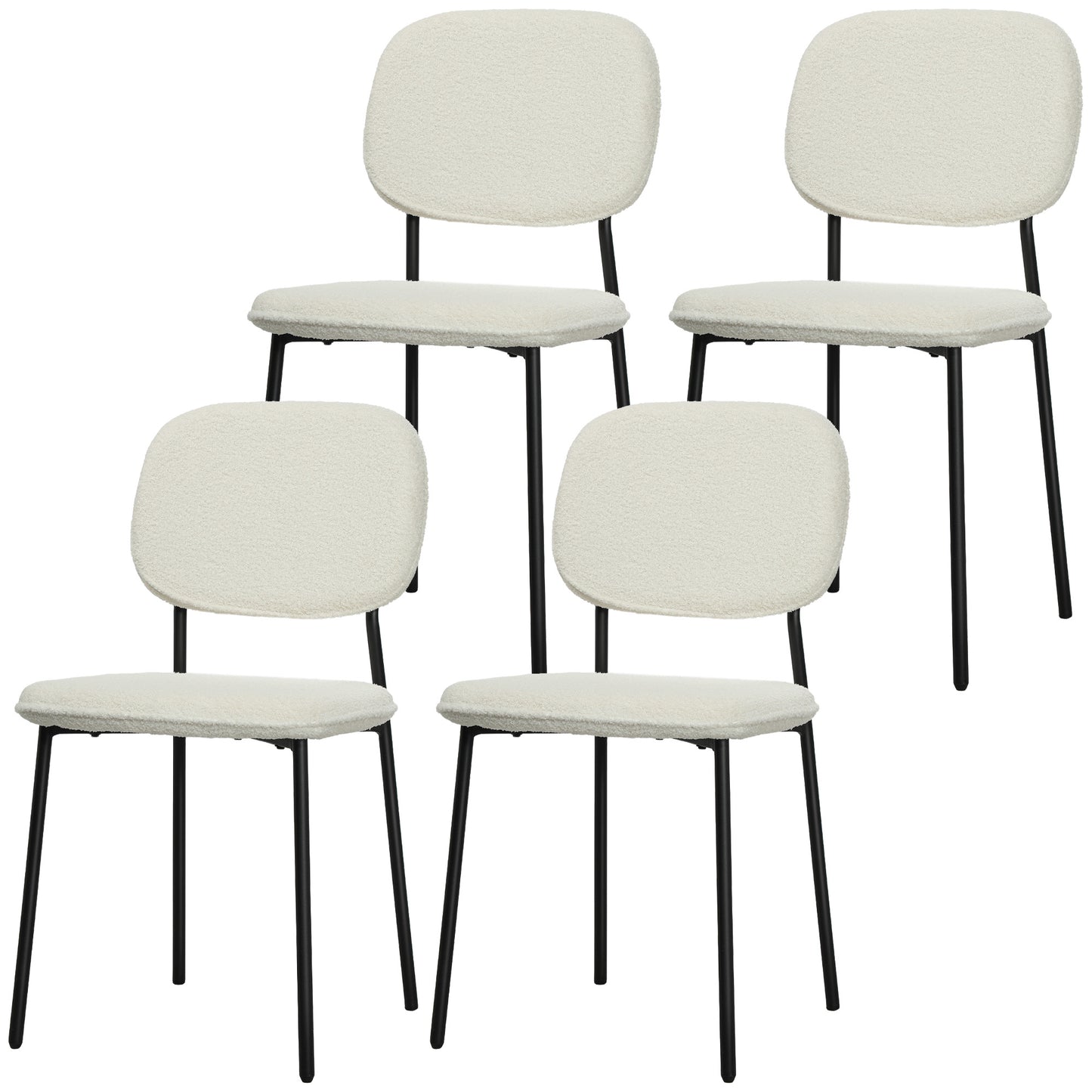 Eetkamerstoelen – Stoelen – Kuipstoelen – Armloze Stoelen – Bureaustoelen – Set van 4 Wit – Zachte Stofbekleding – Stevige Stalen Poten