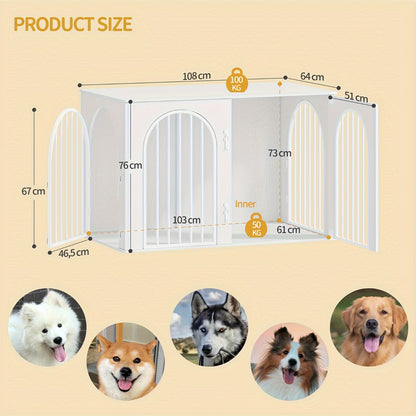 Dog Crate Furniture, 108 Cm Dog Crate For Home, 3 Doors, Arched Door, Modern Indoor Dog Crate For Dogs, Side Table, Heavy-Duty Dog Crate, 108 X 64 X 76 Cm