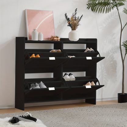 Schoenenkast – Schoenenrek – Schoenentoren – Halmeubel – Schoenopberger – Metaal & Bamboe – 4 Vakjes Met Kleppen – Vloerstaand En Compact