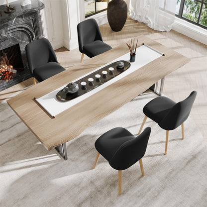 Eetkamerstoel – Stoel Voor Eetkamer – Keukenstoel – Dinning Chair – Modern Dining Chair – Licht Beige Stoffen Zitting – Massief Houten Poten – Ergonomisch Ontwerp – Comfortabel Zitvlak