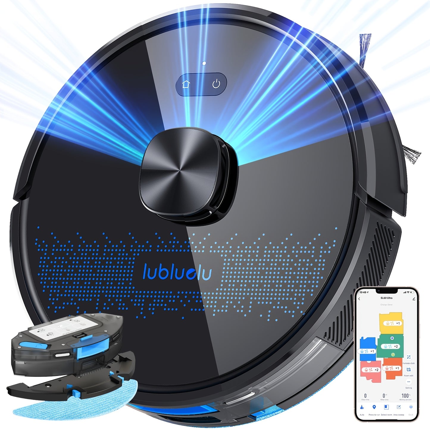 Lubluelu SL60 Ultra Robot Vacuum and Mop Combo with Self-Charging, 4500Pa Strong Suction, Smart Mapping & Navigation, 24 No-Go Zones, App/Alexa/ Assistant Control, Anti-Siphon System, Compatible for Pet Hair on Carpets & Hard