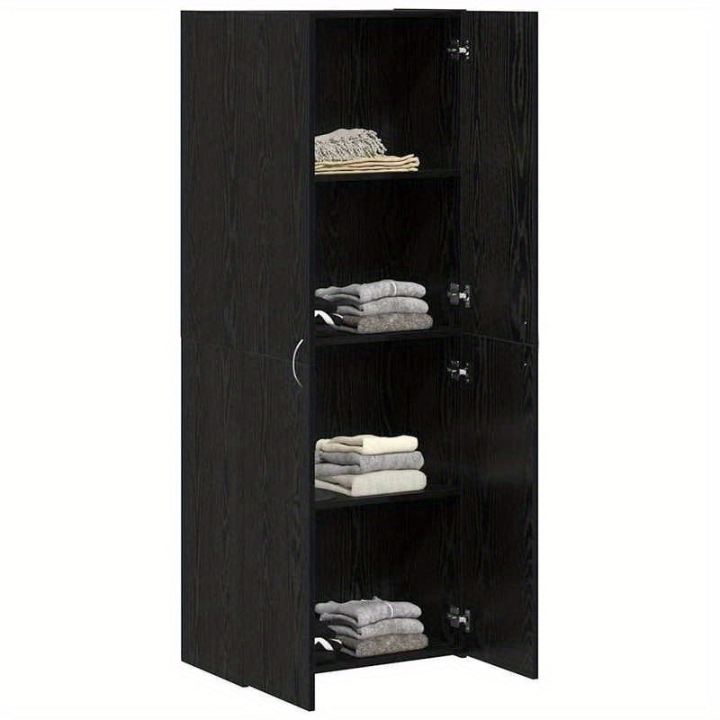 Dressoir – Opbergkast – Ladekast – Buffetkast – Zijkast – Zwart Eikenhout – Ruim 60x32x153 cm – Met Wieltjes