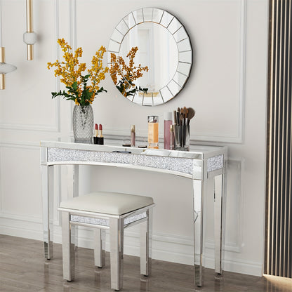 Spiegelconsole – Sidetable – Haltafel – Dressoir – Bijzettafel – 120x80 cm – Zilverplated Glas – Crushed Diamant Accent