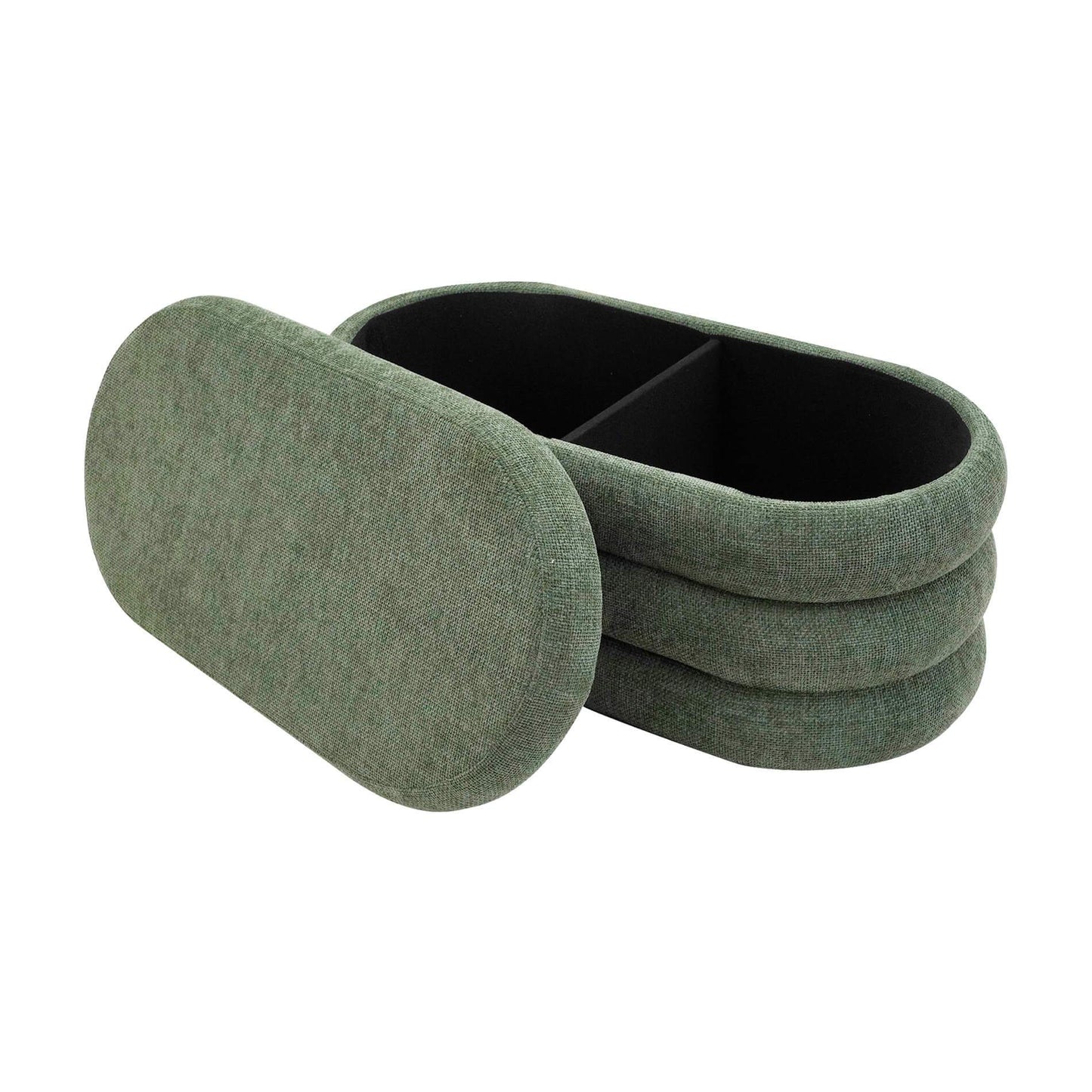 Rebecca Mobile Pouf, Long Oval Pouf, White Orange Green Grey, Polyester Fabric MDF, with Storage Compartment, for Living Room Bedroom - Measurements Hxlxp: 38 X 76 X 38 Cm