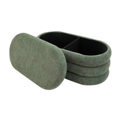 Rebecca Mobile Pouf, Long Oval Pouf, White Orange Green Grey, Polyester Fabric MDF, with Storage Compartment, for Living Room Bedroom - Measurements Hxlxp: 38 X 76 X 38 Cm