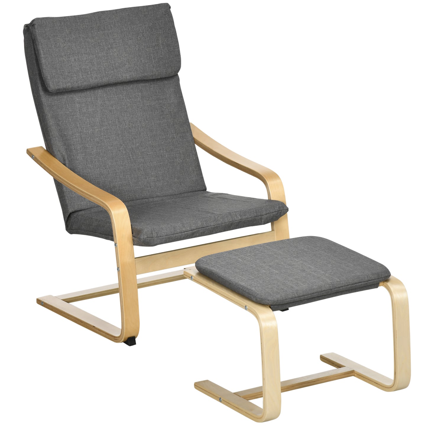 Fauteuil – Relaxstoel – Leunstoel – Zitzak – Armstoel – Met Voetenbank – Linnen Look – Massief Hout – Draagvermogen 120 Kg – Grijs/Natuurlijk