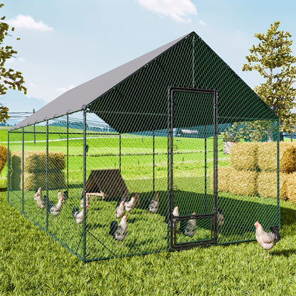 Buitenren met Kippenhok – Kippenren – Konijnenhok – Vogelren – Dierenren – Gegalvaniseerd Staal – UV- en Waterbestendig Zonnescherm – Variant L