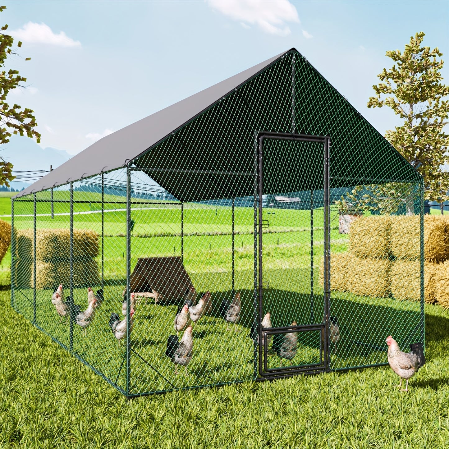 Kippenhok – Buitenren – Pluimveestal – Dierenverblijf – Kippenren – Gegalvaniseerd Stalen Frame – UV-Bestendig Zonnescherm – XXL Vrije Uitloop