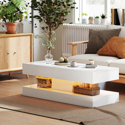 Witte Salontafel – Moderne Tafel – Opbergtafel – Sofa Tafel – Minimalistisch Meubel – Met Lade En Open Planken – Duurzaam Houtlook – Ruimtebesparend Design