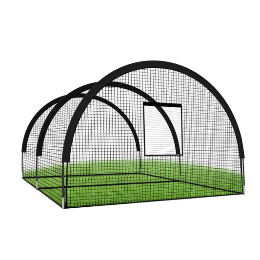Batsportkooi – Oefenkooi – Batting Cage – Baseball Kooi – Trainingskooi – 975x366x244 cm – Heavy-Duty Stalen Frame & Compleet Net