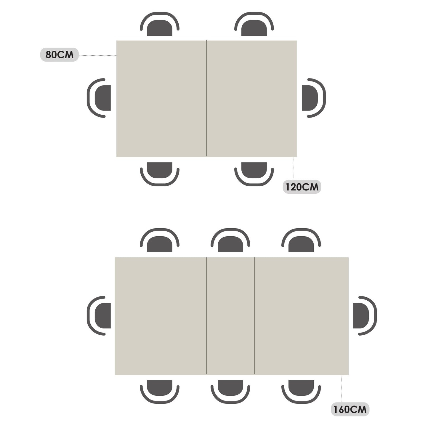 Uitbreidbare Eetkamerset – Eettafel Set – Dinerset – Keukenset – Stoelenset – Zwart Met Grijze Stoffering – Met Stalen Frame – MDF Tafelblad 160x80 cm