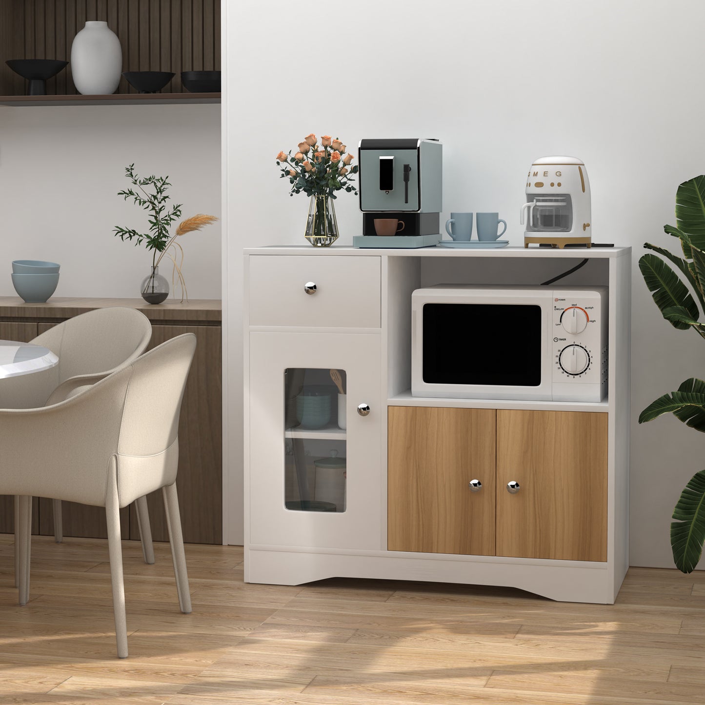 Multifunctionele Opbergkast – Opbergmeubel – Dressoir – Kast – Halmeubel – Wit – 83x40x80 cm – 1 Lade & 3 Deuren – Verstelbare Planken