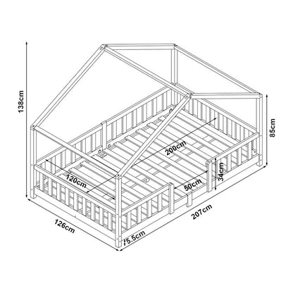 Kinderbed – Kinderbedden – Bed – Eenpersoonsbed – Meisjesbed – Huisjesdesign – Valbeveiliging – 120x200 cm Grenenhout