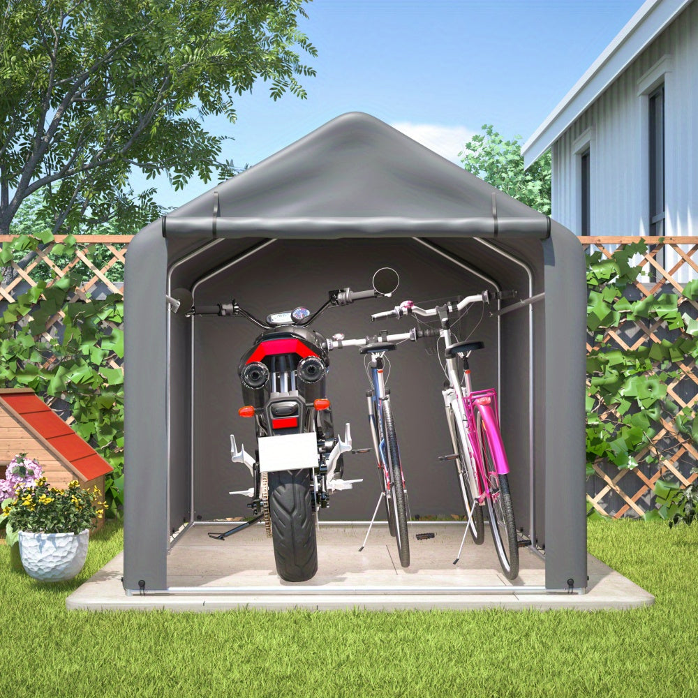 Fietsenstalling – Fietsgarage – Fietsberging – Tuinschuur – Opberghok – 160x220x165 cm – Stalen Frame – Oprolbare Rolluikdeur – Grijs