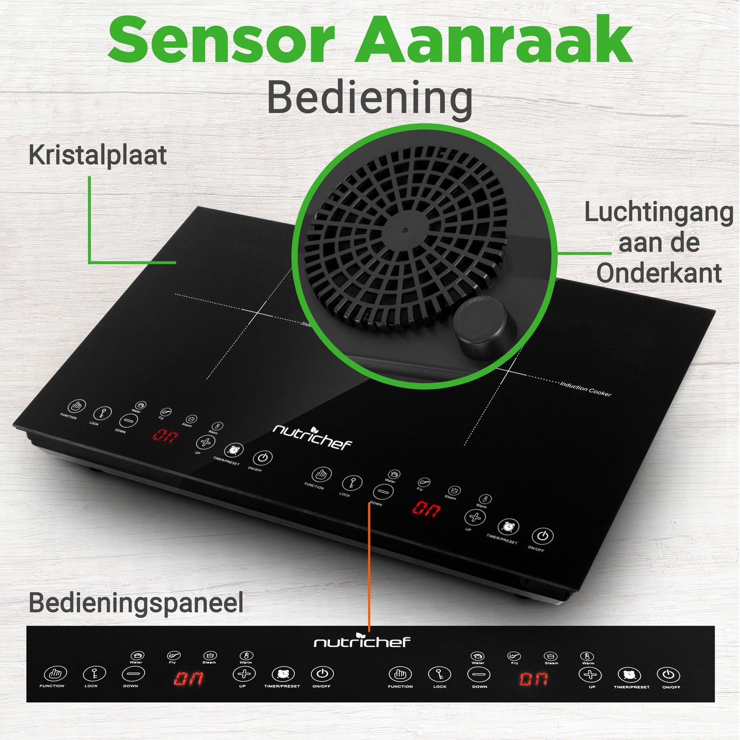 Inductiekookplaat – Elektrische Kookplaat – Vrijstaande Kookplaat – Draagbare Kookplaat – 2 Kookzones – Keramisch Glas – Kinderslot Veiligheid – 230V Aansluiting