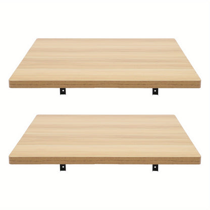 2pcs Wall Mounted Foldable Workbench with Heavy-Duty Metal Frame & Wood-Like Surface - Space-Saving Foldable Design, 29.94 KG Capacity, 59.94cm Wide Work Surface, Adjustable Height, Easy Install for Workshop, Garage, Home Off