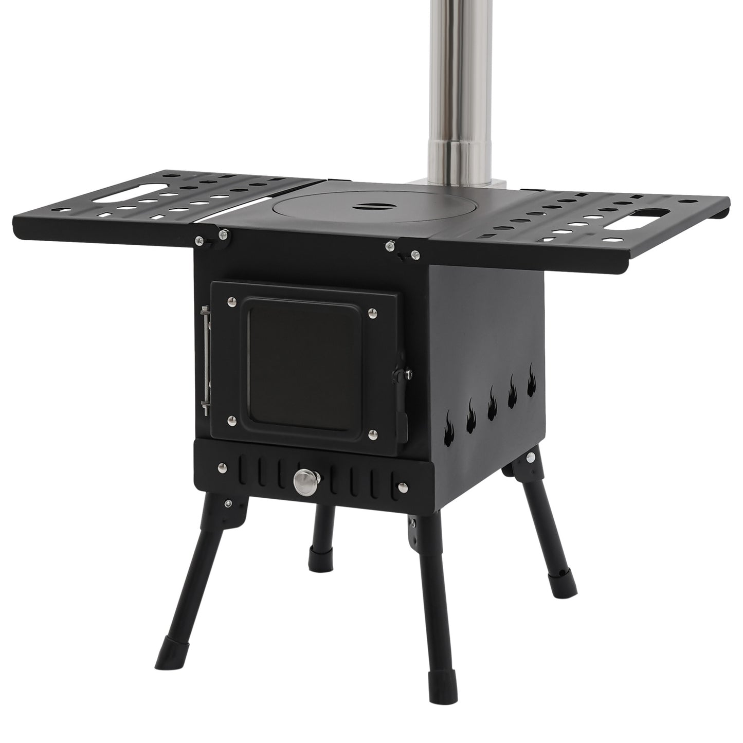Mini Houtkachel – Campingkachel – Tentkachel – Houtkachel Outdoor – Caravankachel – Compact & Draagbaar – Verstelbare Pootjes & Rookafvoer