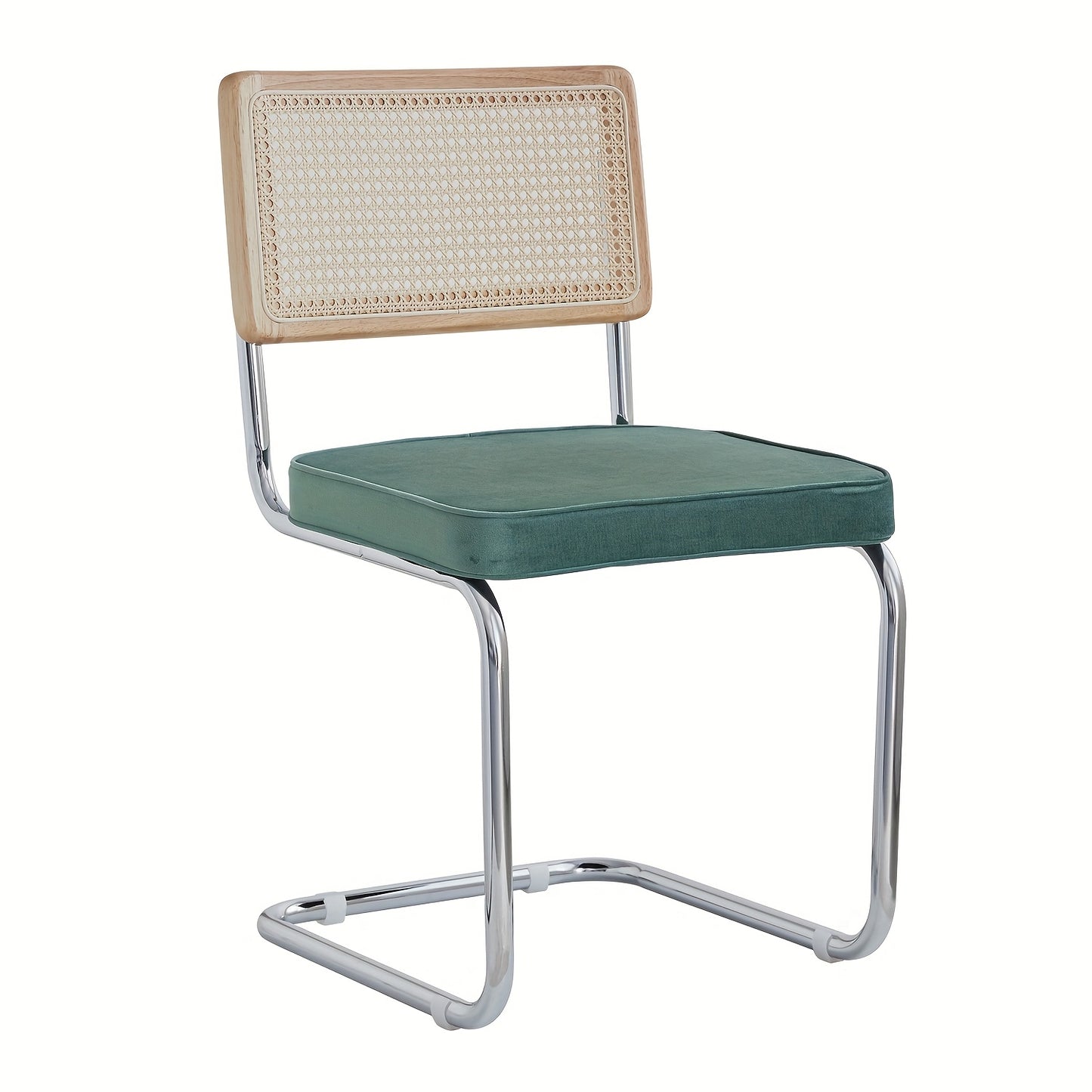 Retro Stoelen – Eetkamerstoel – Bureaustoel – Lounge Stoel – Rattan Stoel – Groene Velvet Bekleding – Lichtgewicht Metalen Frame