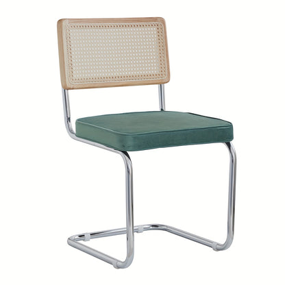 Retro Stoelen – Eetkamerstoel – Bureaustoel – Lounge Stoel – Rattan Stoel – Groene Velvet Bekleding – Lichtgewicht Metalen Frame