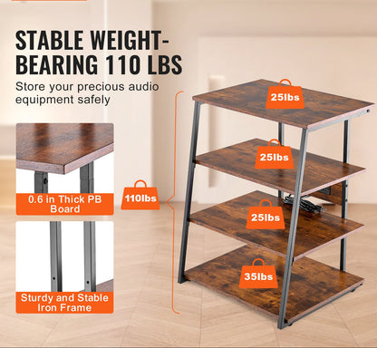 AV Media Stand – Audio Video Meubel – Tv Kast – Entertainment Rack – Multimedia Meubel – 4-Lagen Design – LED Verlichting & Ingebouwde Stopcontacten