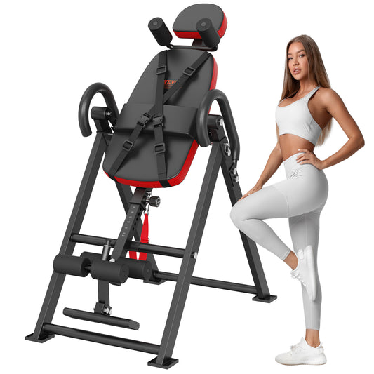 Omgekeerde Tafel – Inversietafel – Rugtrainer – Stretchtafel – Fitnessbank – Inklapbaar Ontwerp – Verstelbare Hoogte 150-190 cm – Robuust Stalen Frame – Veiligheidsgordels en Antislip Handgrepen – Rood/Zwart