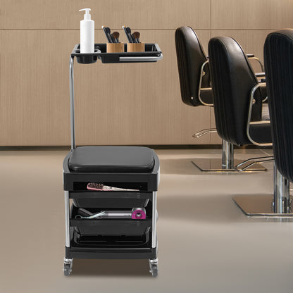 Opbergtrolley – Opbergwagen – Trolley – Beautywagen – Salonwagen – Mobiel Met 3 Uitklapbare Trays – Zwart ABS Met PU Bekleding – 150 Kg Draagkracht – Vergrendelbare Zwenkwielen