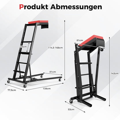Vouwbare Werkstoel – Werkkruk – Creeper – Garagekruk – Klusstoel – Verstelbare Hoogte – Comfortabel Gewatteerd Zitvlak – Rood Metalen Frame