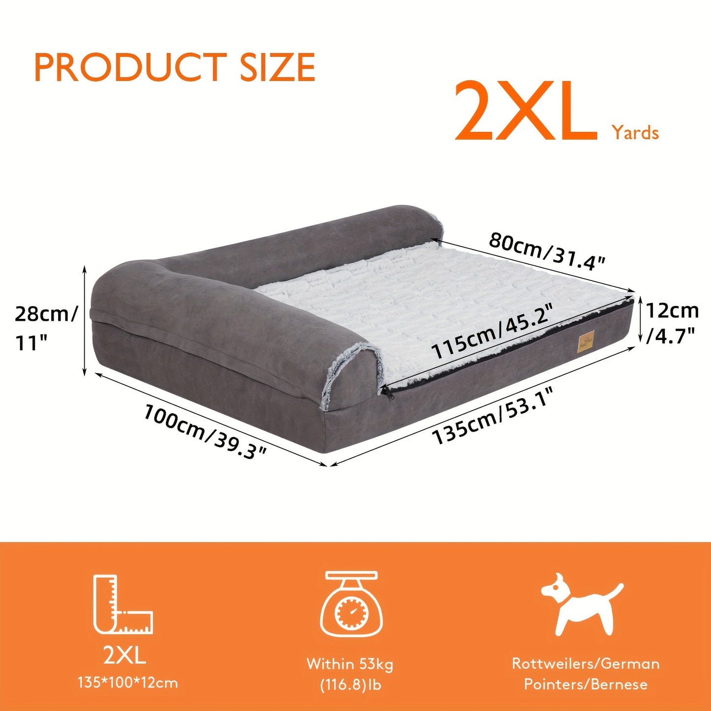 Hondenmand – Hondensofa – Hondenkussen – Hondenbed – L-vormige Hondenmand 2XL – Grote Honden – Wasbare Pluche Hoes – Comfortabel Poliurethaan Schuim