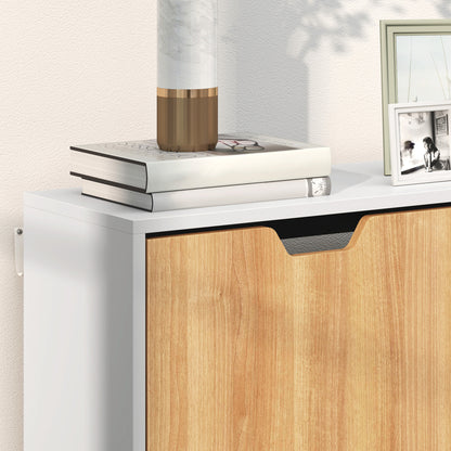 Schoenenkast – Schoenenrek – Schoenenopberger – Schoenenbank – 4 Deuren – 16 Paar Ruimte – Spaanplaat Met Houten Poten – Smal En Hoog Design