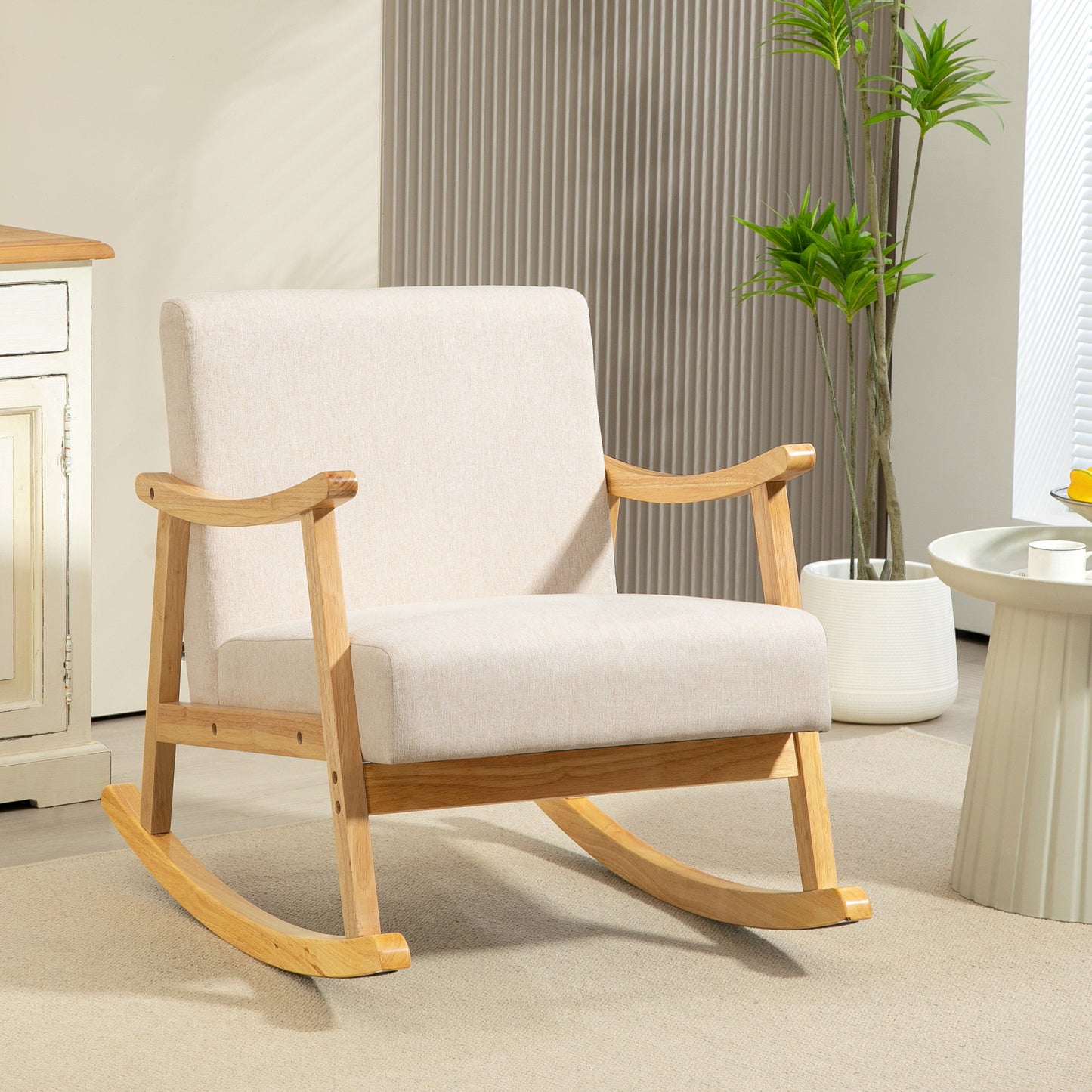 Schommelstoel – Relaxstoel – Wiegstoel – Schommelstoel Voor Baby’s – Loungestoel – Beige – Ergonomisch Design – Anti-Slip Poten