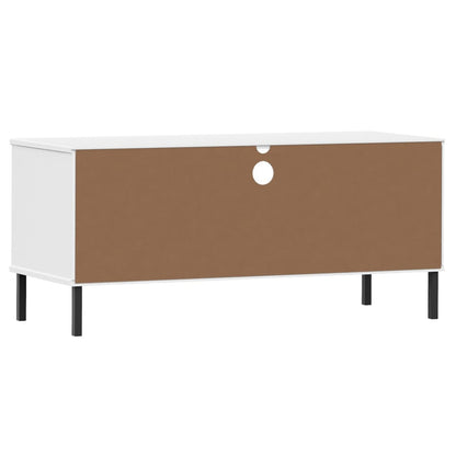 TV Cabinet with Metal Legs White Solid Wood Pine OSLO TV Stand Entertainment Center with Storage, Media Television Table for Living Room Bedroom