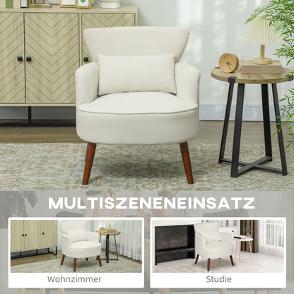 Fauteuil – Loungestoel – Relaxstoel – Zetel – Leunstoel – Crèmewit – Hoogwaardig Polyester – Houten Poten – Max. 120 kg