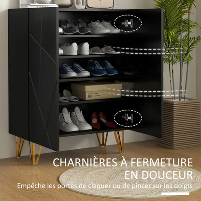 Schoenenkast – Schoenenrek – Schoenenopberger – Schoenenkastje – Schoenenmeubel – Twee Deuren – Soft-Close Deuren – Verstelbare Planken – Zwart – Geschikt Voor 15-20 Paar Schoenen
