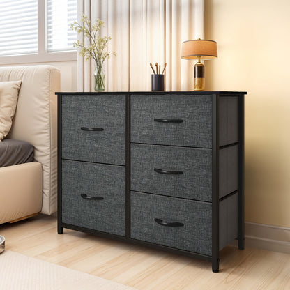 Ladekast – Opbergkast – Ladeblok – Stoffen Ladenkast – Kledingkast – Zwart – Stevig Stalen Frame – Houten Bovenblad