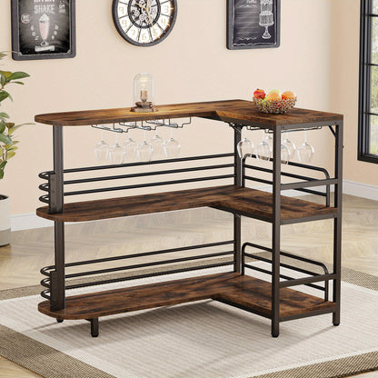 Barkast – Wijnkast – Drankkast – Barmeubel – Opbergkast – L-vormig Hoekontwerp – Ruim Werkblad 120x90 cm – Massief Hout Bruin