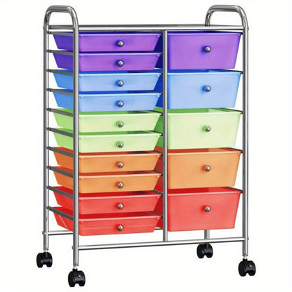 Ladenkast – Ladekast – Ladenkastje – Opbergkast – Commode – XXL formaat – 15 gekleurde lades – Duurzaam kunststof – Mobiel met wieltjes
