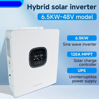 Hybride Omvormer – Zonne-Omvormer – Solar Inverter – Energie Omvormer – Zonnestroom Converter – 6500W Vermogen – 48V Batterijcompatibiliteit 80A – MPPT 120A 450V