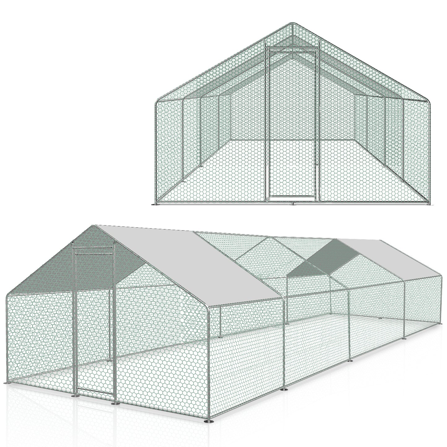 Chicken Coop 6/9/12/18/24m² for Poultry House, Bird Cage, Small Animals with Lock and Door, Safety Lock, Ideal for Outdoor Use, Triangular Roof/Dome, Free Range Enclosure, Steel Construction, PVC-Coated Roof