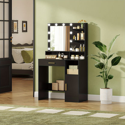 Kaptafel – Make-up tafel – Toiletmeubel – Schminktafel – Visagie tafel – Met 10 LED Lampen – 3 Verstelbare Lichtstanden – Zwart