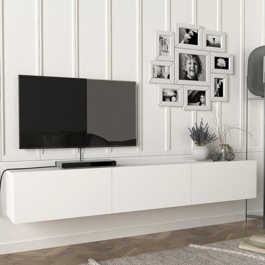 TV Meubel – TV Kast – Televisiekast – Meubel – Media Meubel – Zwevend Ontwerp – 180x31x29,5 cm – Wit Spaanplaat
